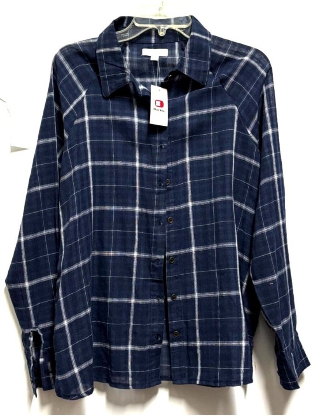 Blue Plaid Button Up Shirt Medium M Coco & Jaimeson New with Tag